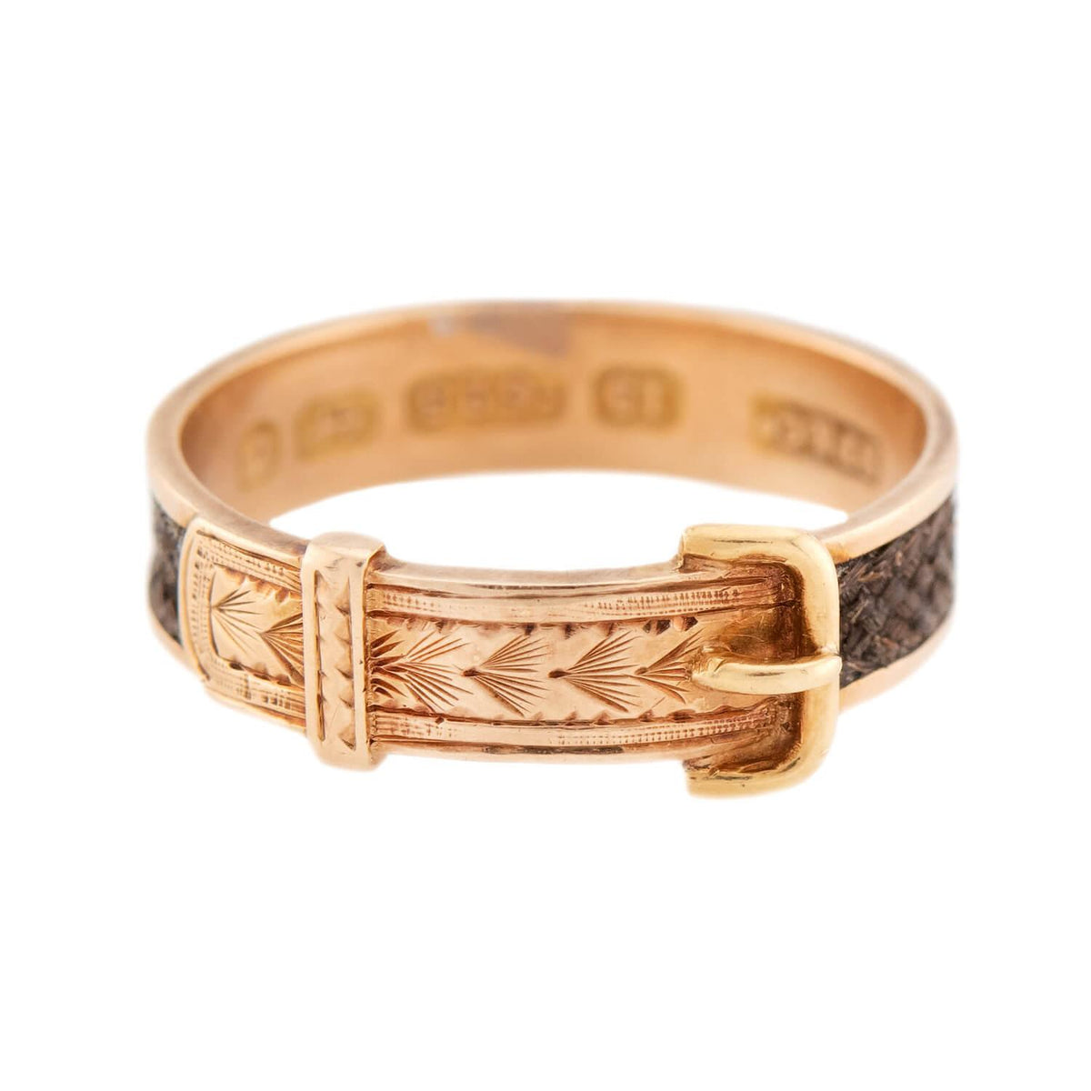 Victorian English 15k Woven Hair Buckle-Motif Mourning Ring