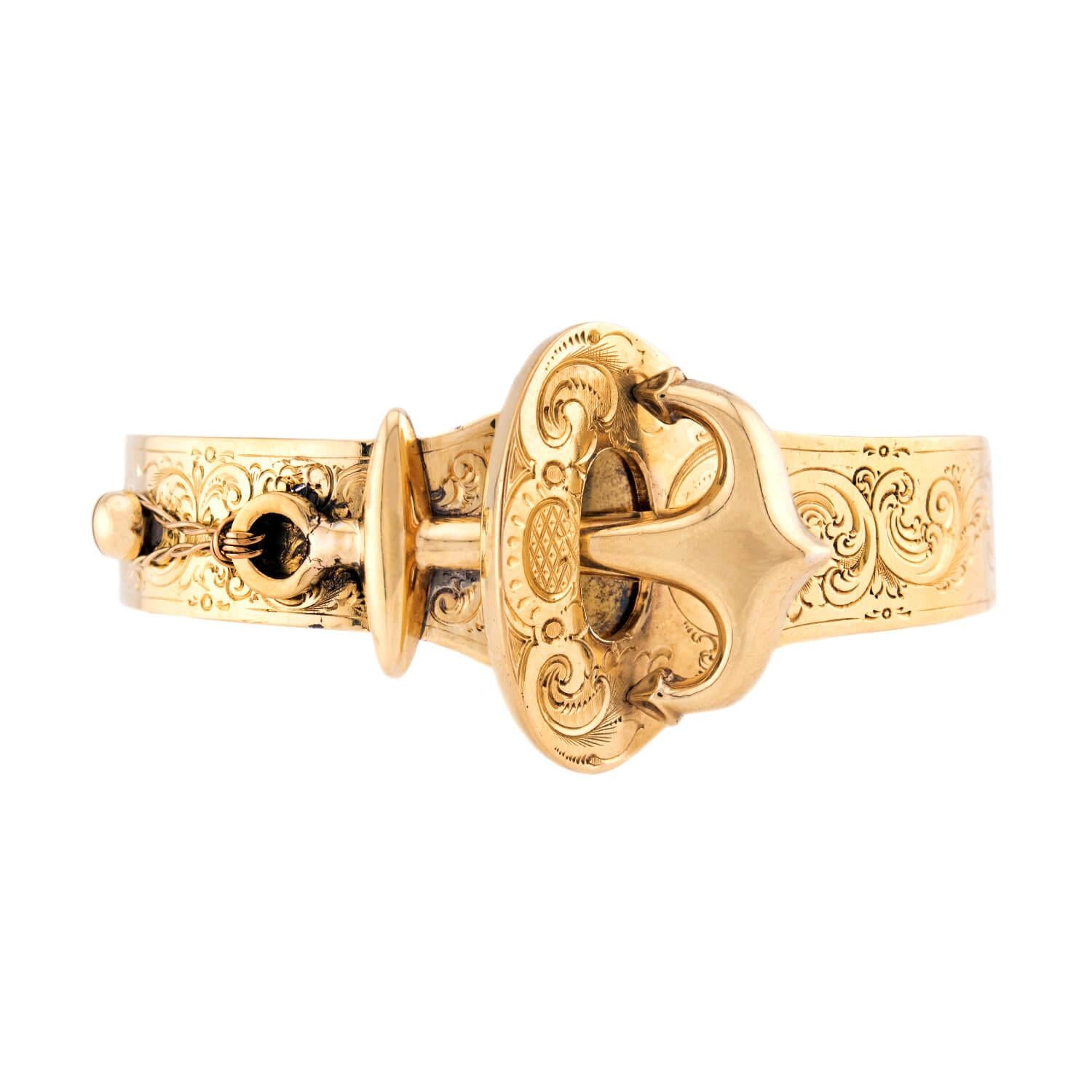 Victorian 18k Anchor-Motif Buckle Bangle