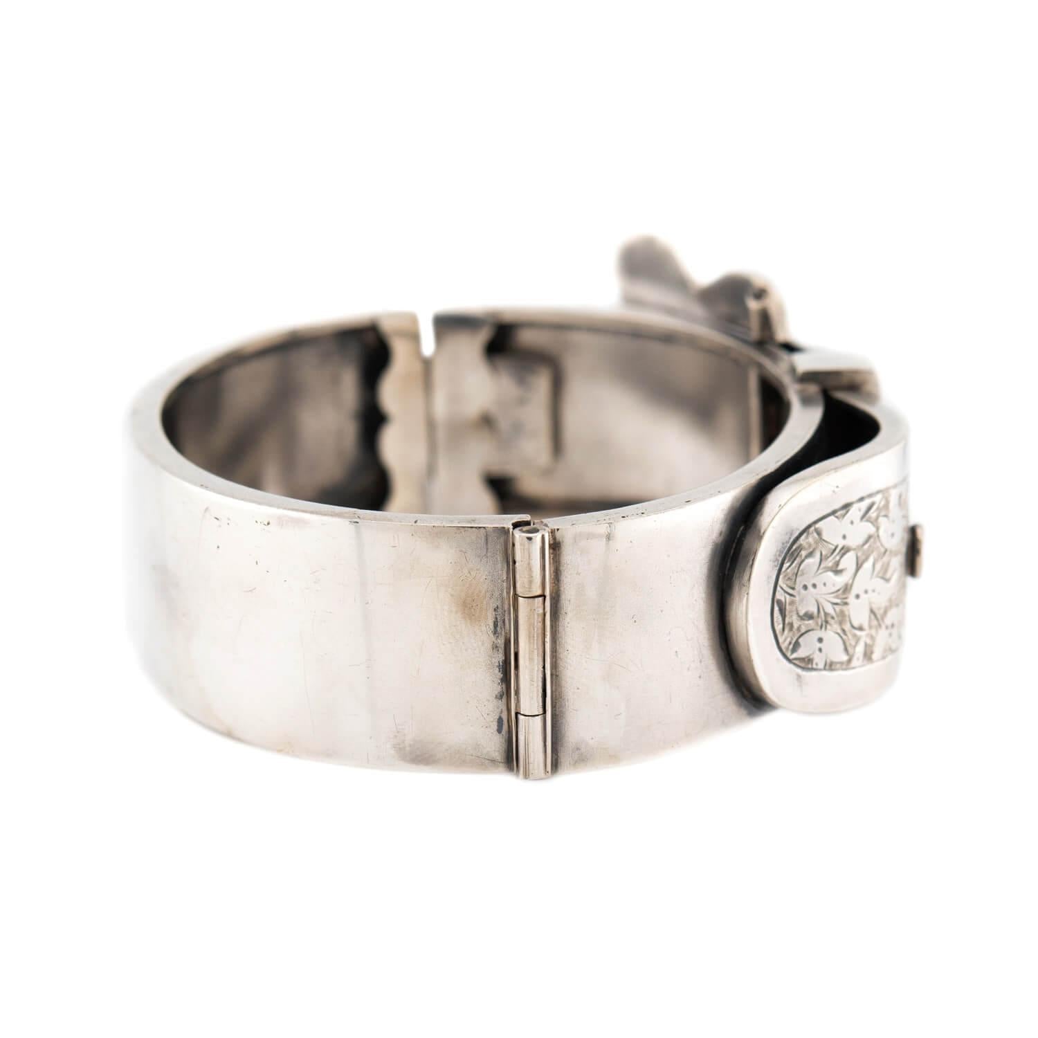 Victorian Sterling Silver Buckle Bangle Bracelet