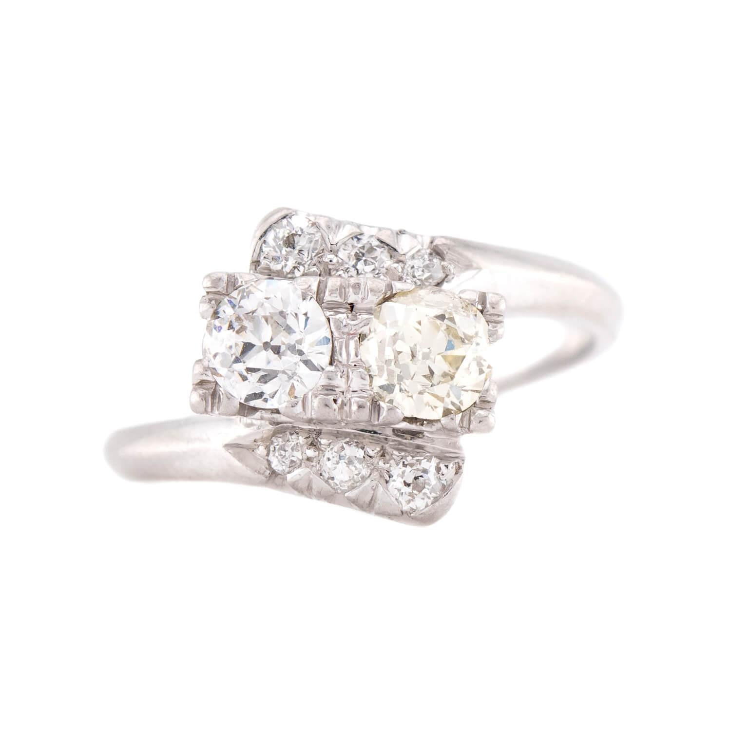 Art Deco Palladium Diamond Bypass Ring