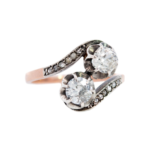 Victorian 14k/Sterling Silver "Moi Et Toi" Diamond Ring 1ctw+