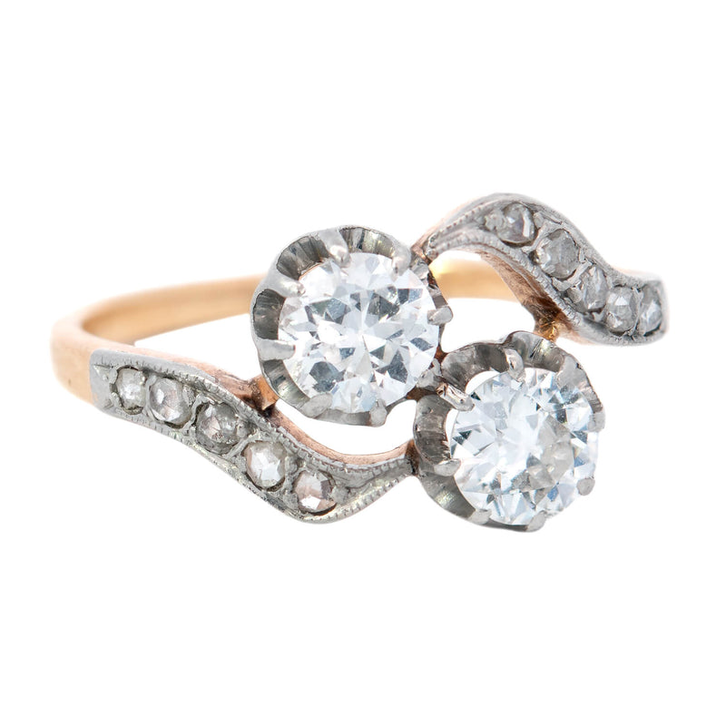 Edwardian 18k/Platinum Moi et Toi Bypass Diamond Ring