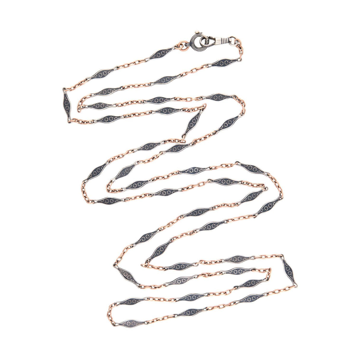 Victorian 9k/Sterling Silver Gold Niello Chain 58"