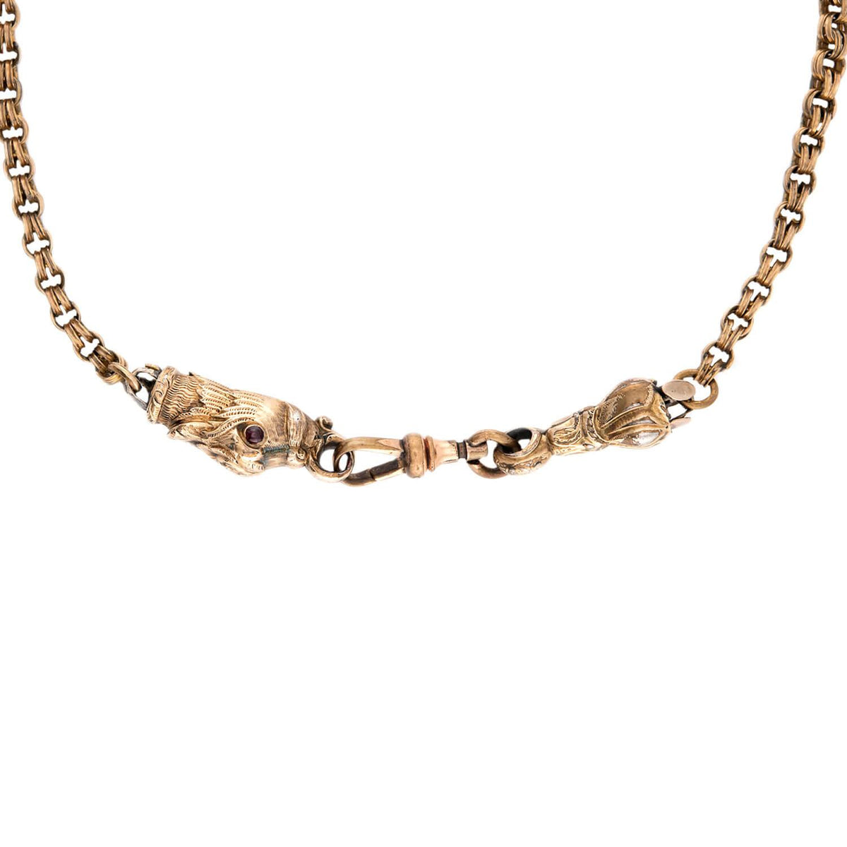 Victorian Gold-Filled Garnet Griffin-Motif Chain Necklace