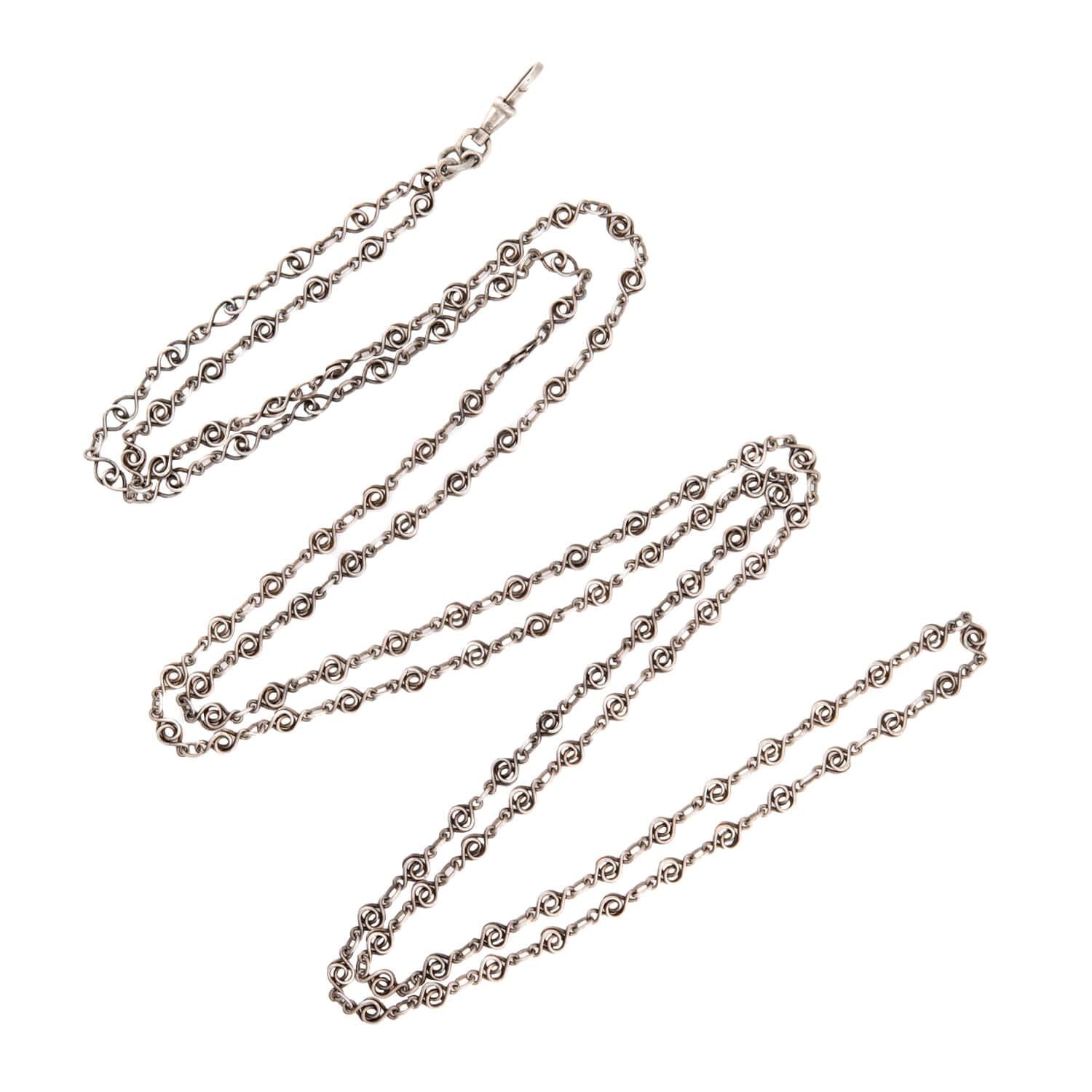 Art Nouveau Sterling Silver Chain 58"