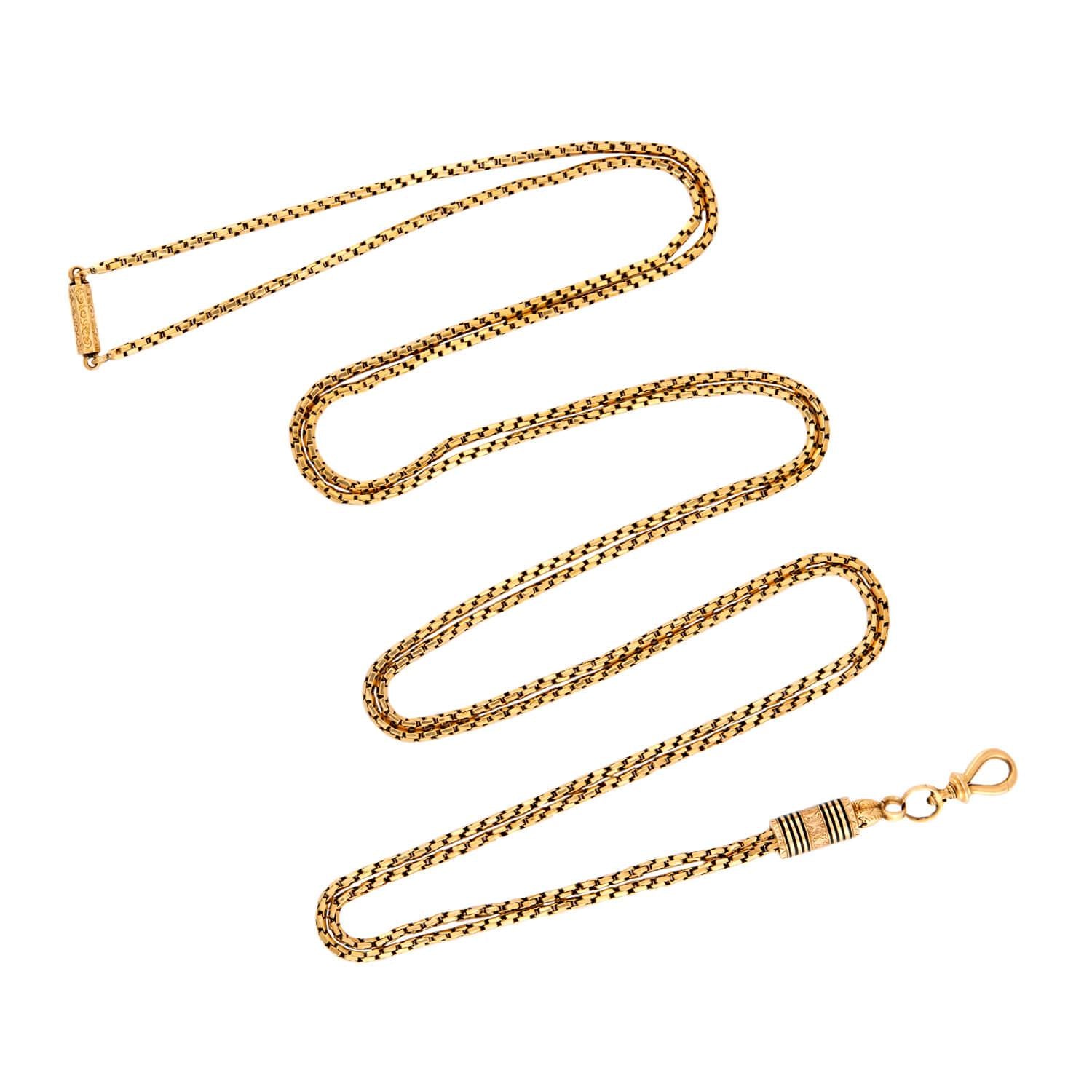 Victorian 18k Enamel Slide Chain Necklace 48"