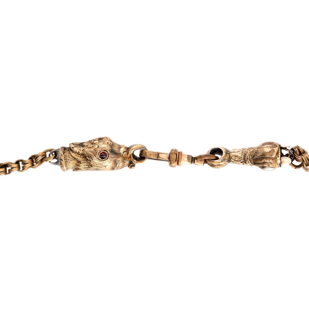 Victorian Gold-Filled Garnet Griffin-Motif Chain Necklace