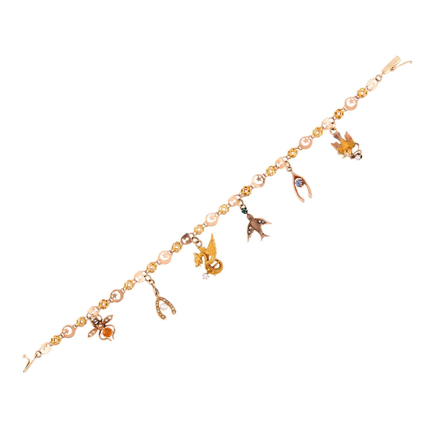 Victorian 14k Multi-Stone Charm Bracelet