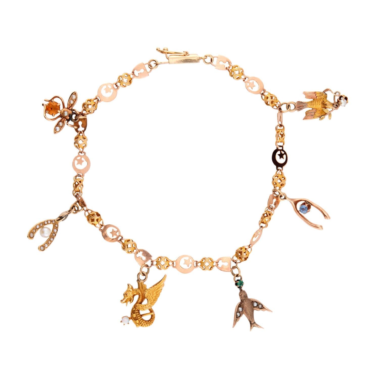 Victorian 14k Multi-Stone Charm Bracelet