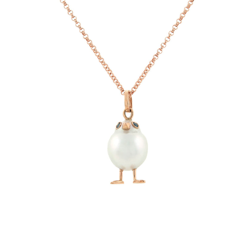 Estate South Sea Pearl Chicken Pendent w/14k Rose Gold Chain