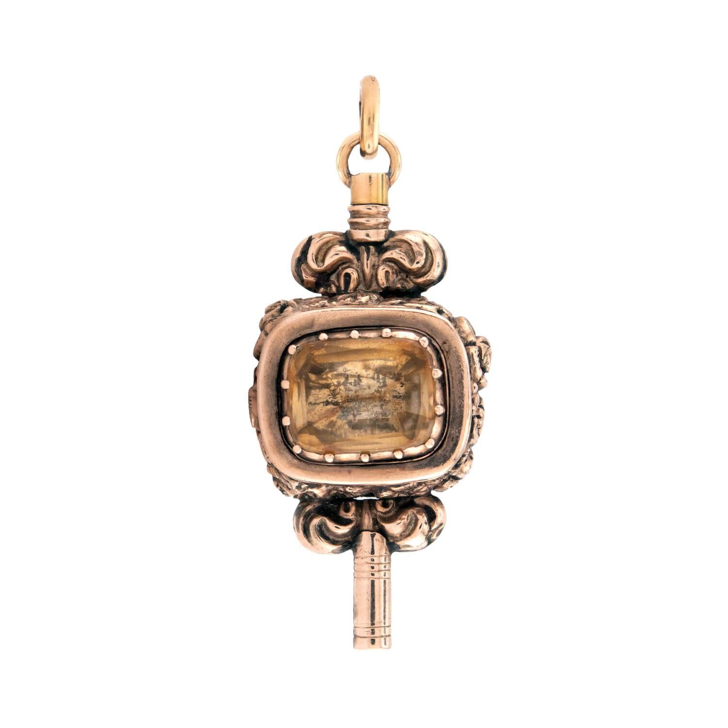 Victorian Gold-Filled Citrine Compass Fob Pendant