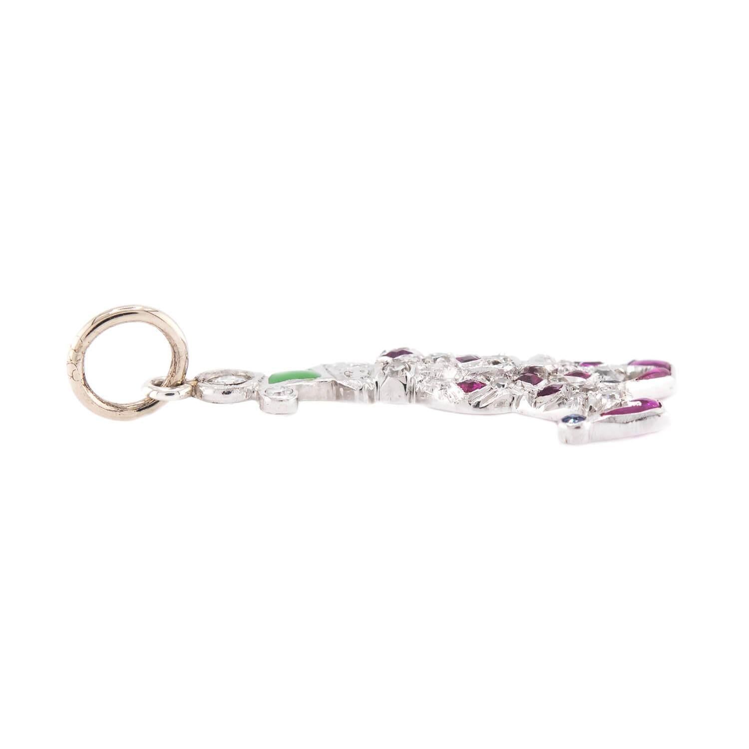 Art Deco Platinum Diamond, Ruby, Sapphire, & Enamel Clown Pendant/Charm