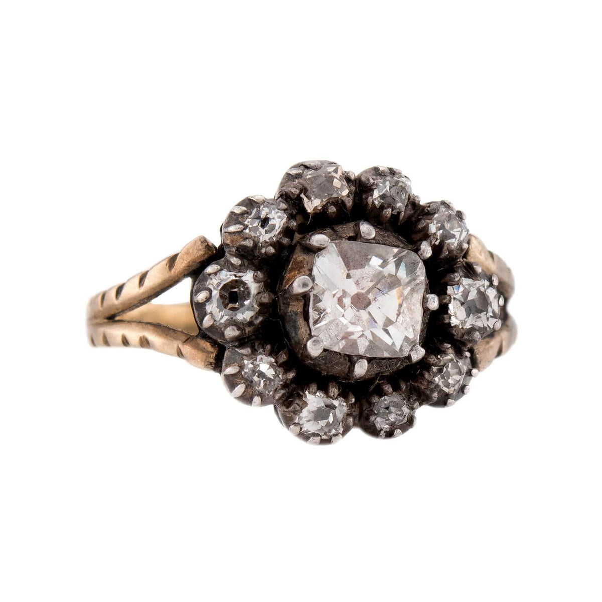 Georgian 14k/Sterling Silver Diamond Halo Ring