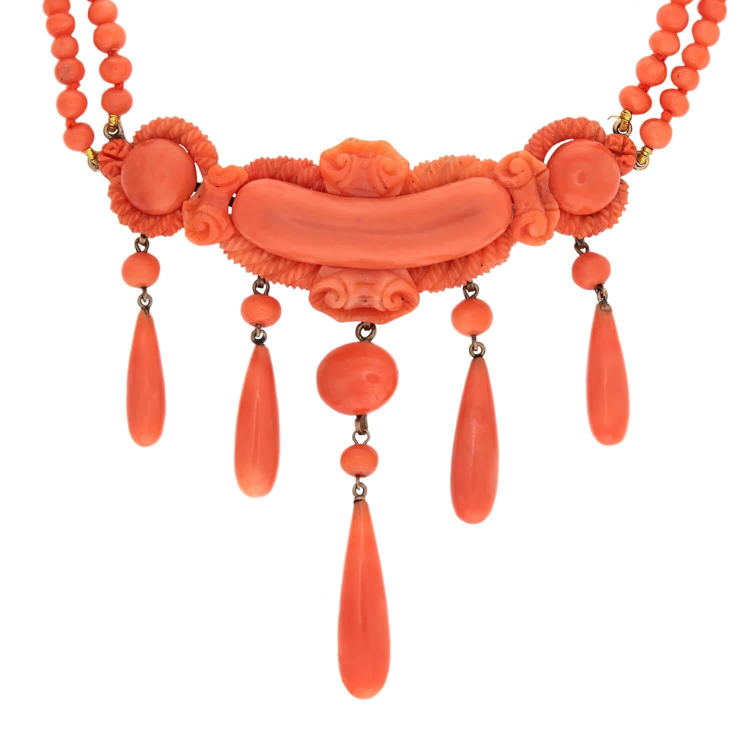 Victorian Gold-Filled Coral Festoon Necklace