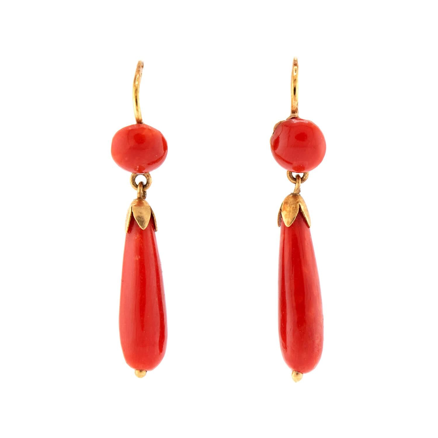 Victorian 18k Coral Drop Earrings