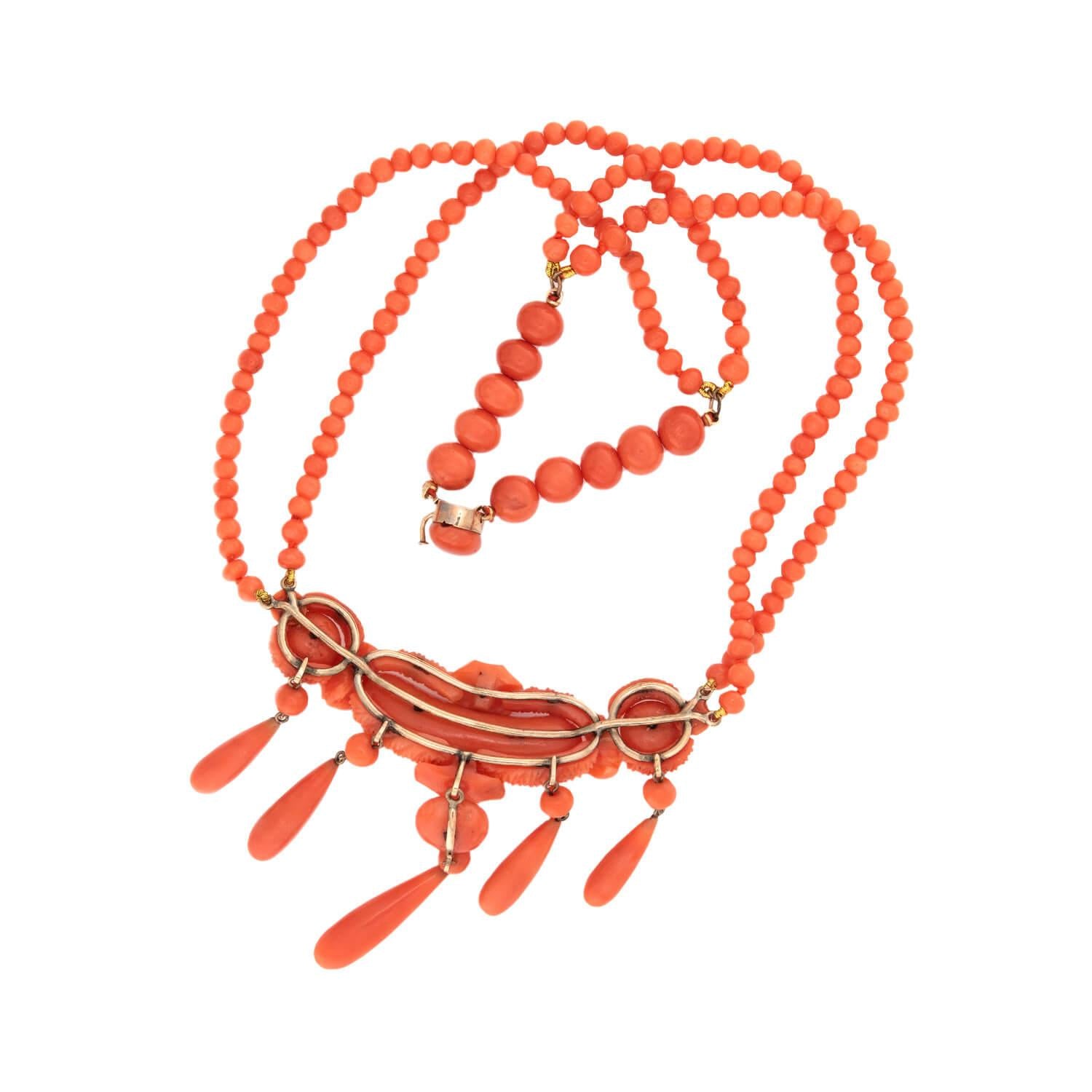 Victorian Gold-Filled Coral Festoon Necklace