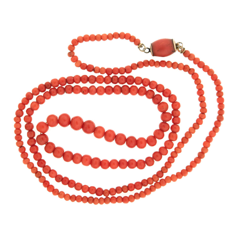 Victorian Graduated Coral Bead Necklace 28"