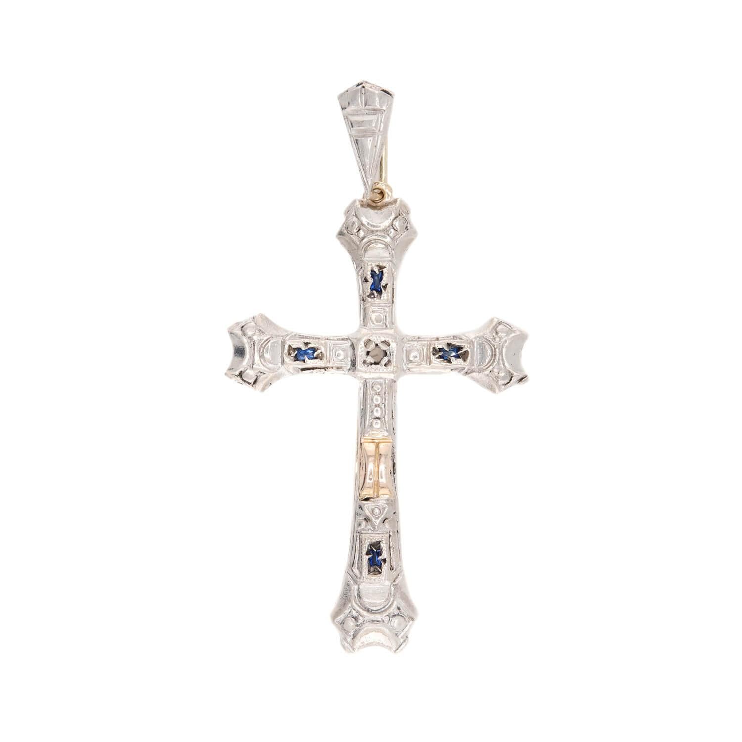 Edwardian 18k Platinum Sapphire Cross Pendant