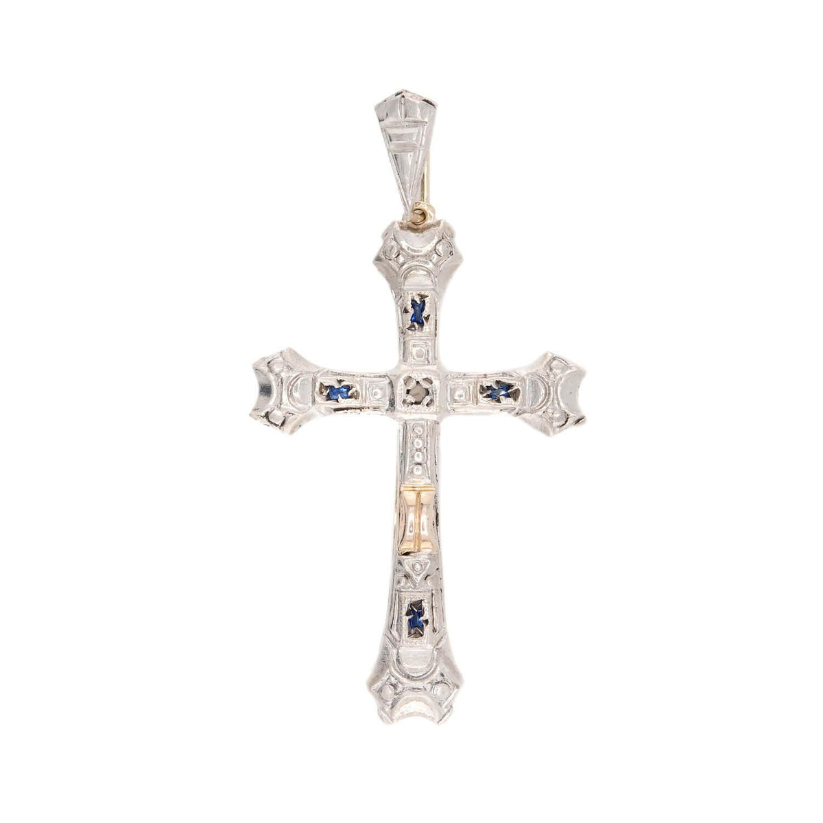 Edwardian 18k Platinum Sapphire Cross Pendant