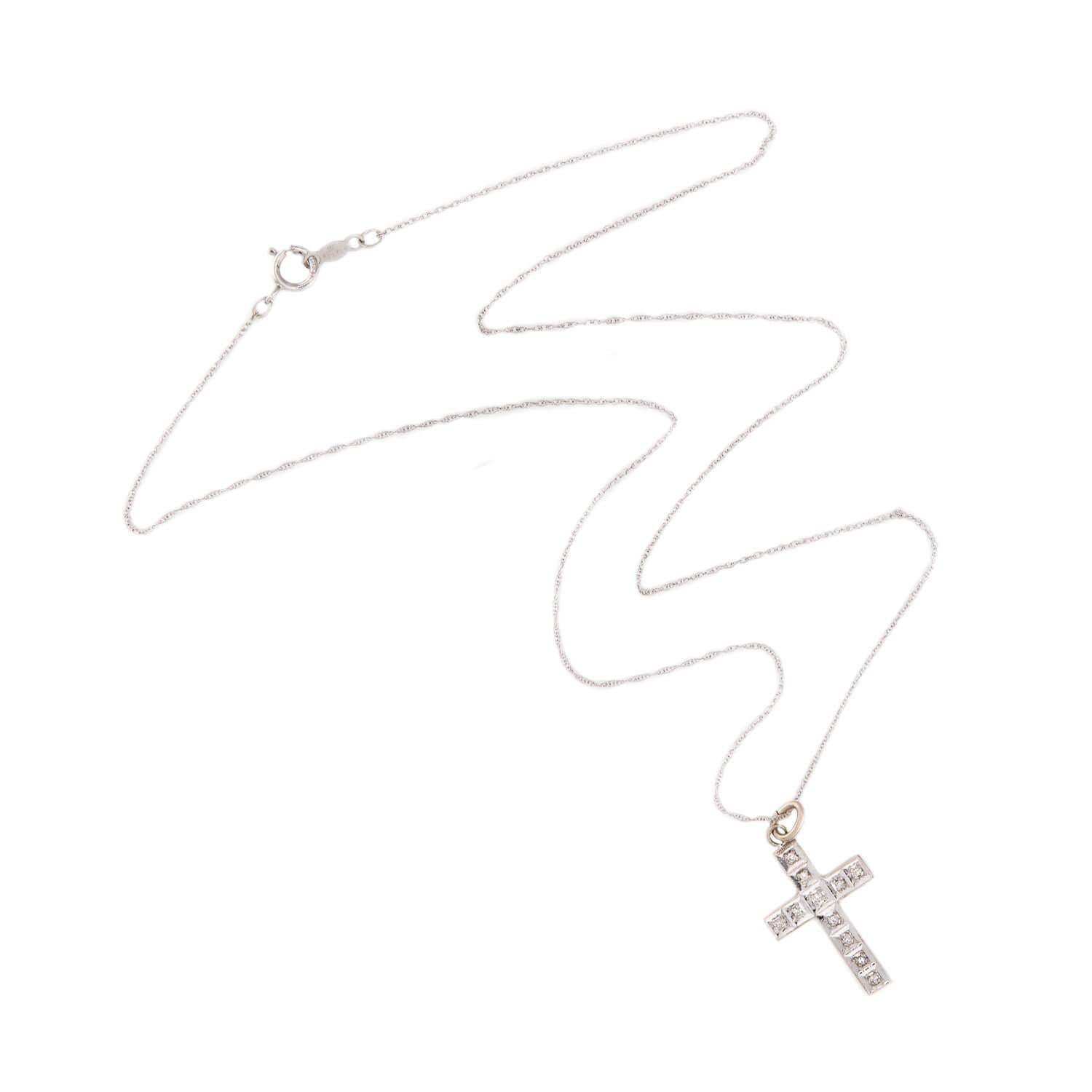 Art Deco 14k Diamond Cross Pendant Necklace