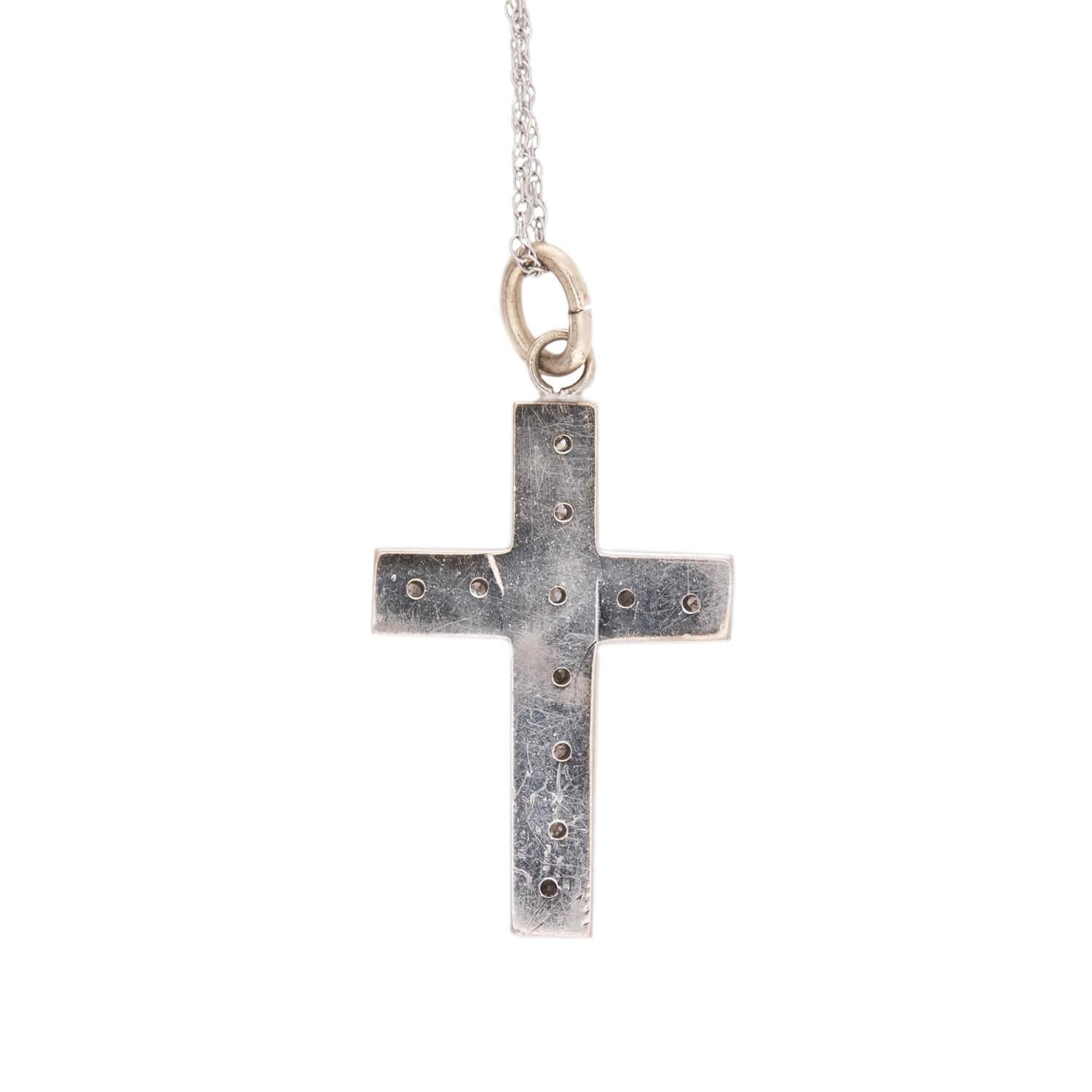 Art Deco 14k Diamond Cross Pendant Necklace
