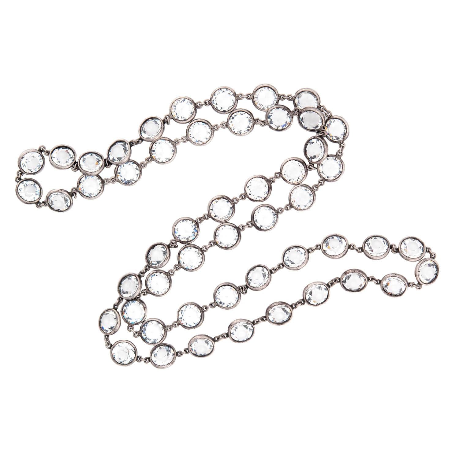 Art Deco Sterling Silver Rock Quartz Crystal Necklace 24"