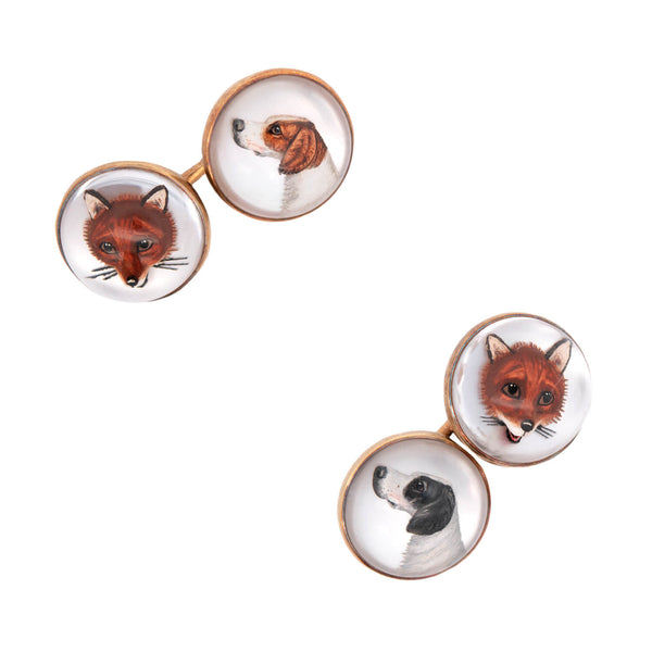 Edwardian 14k Essex Crystal Hunting Dog & Fox Cufflinks