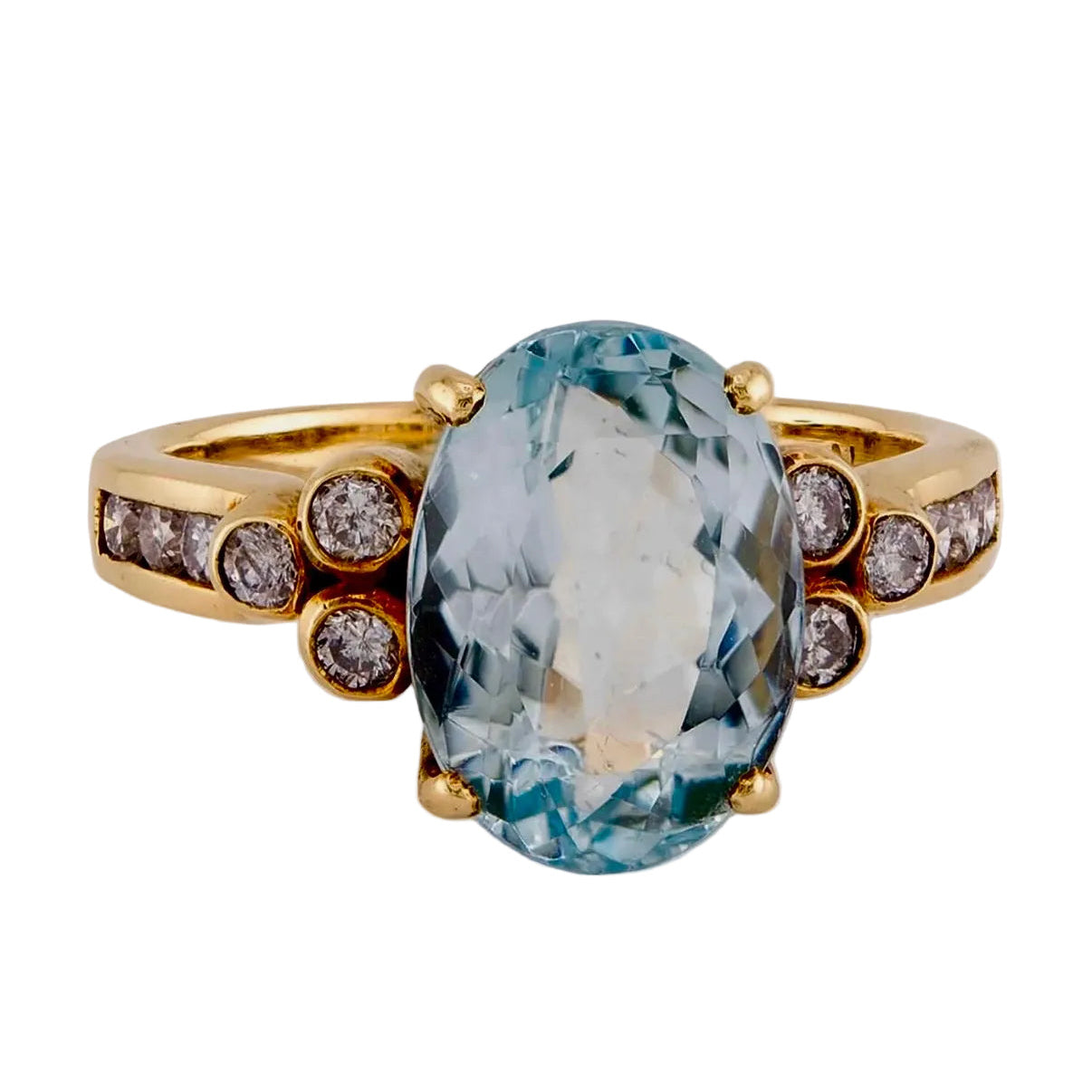 Estate 14k Aqua & Diamond Ring