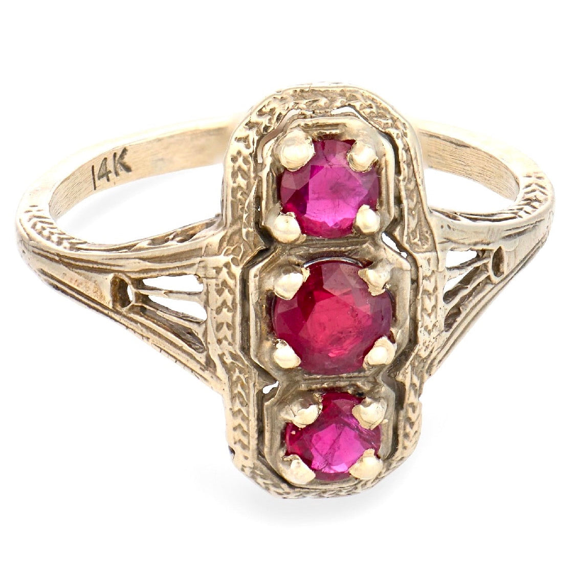 Art Deco 14k Ruby .60ctw Navette filigree Ring