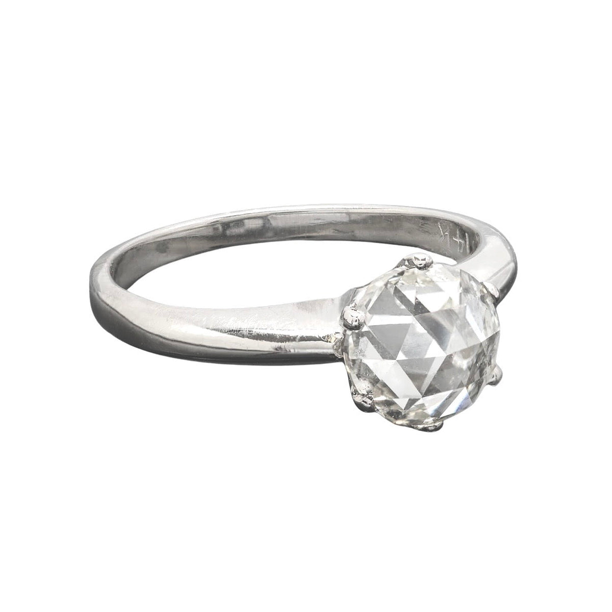 Estate 14kt White Gold + Rose Cut Diamond Engagement Ring 1.03ctw