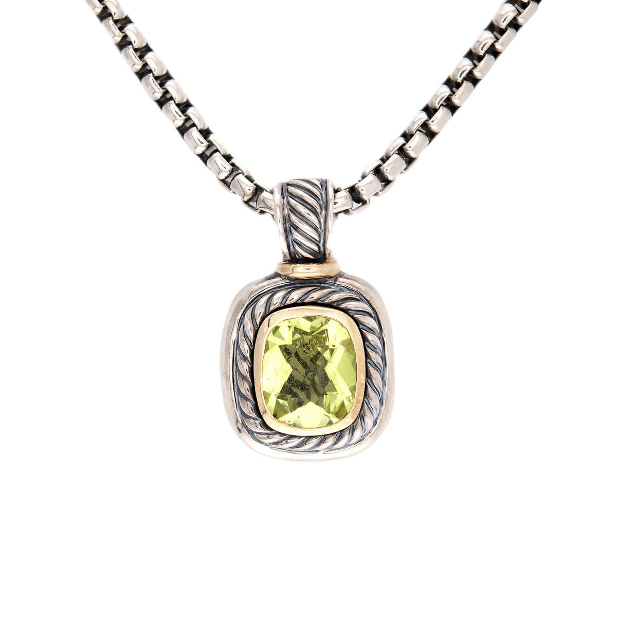 DAVID YURMAN Estate 14k/Sterling Silver Peridot Pendant Necklace