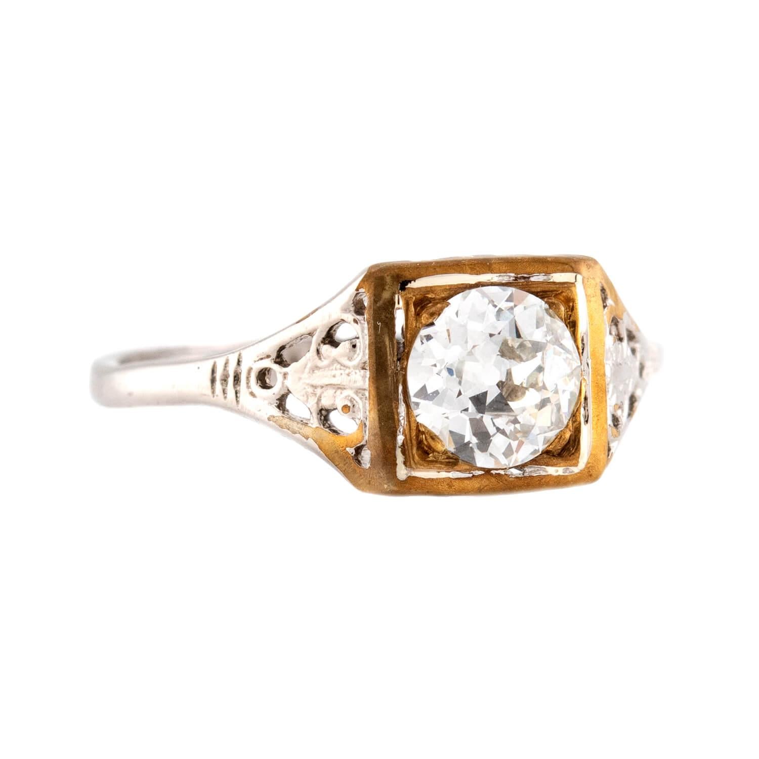 Art Deco 14k GIA Diamond Engagement Ring .73ct