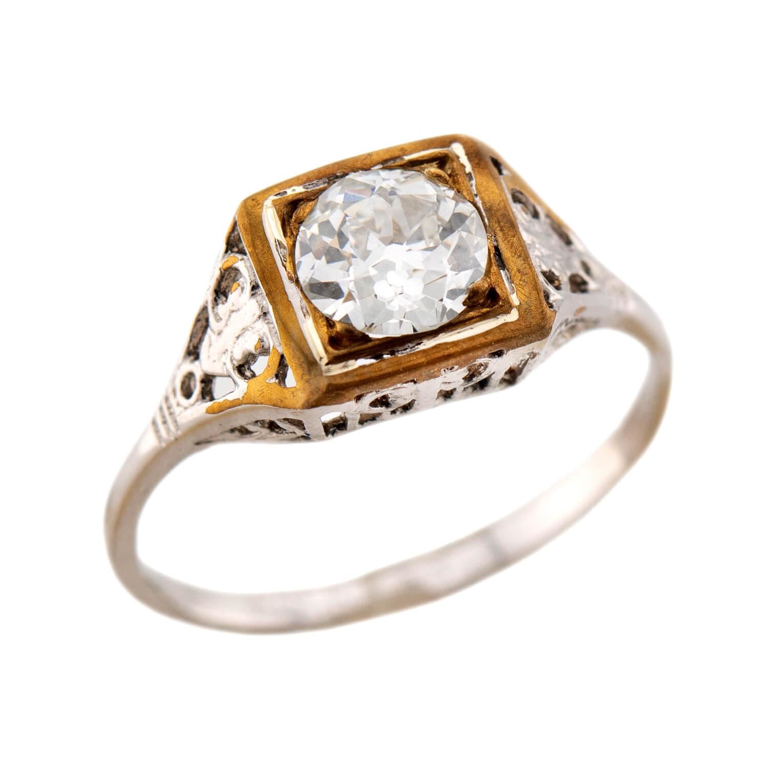 Art Deco 14k GIA Diamond Engagement Ring .73ct