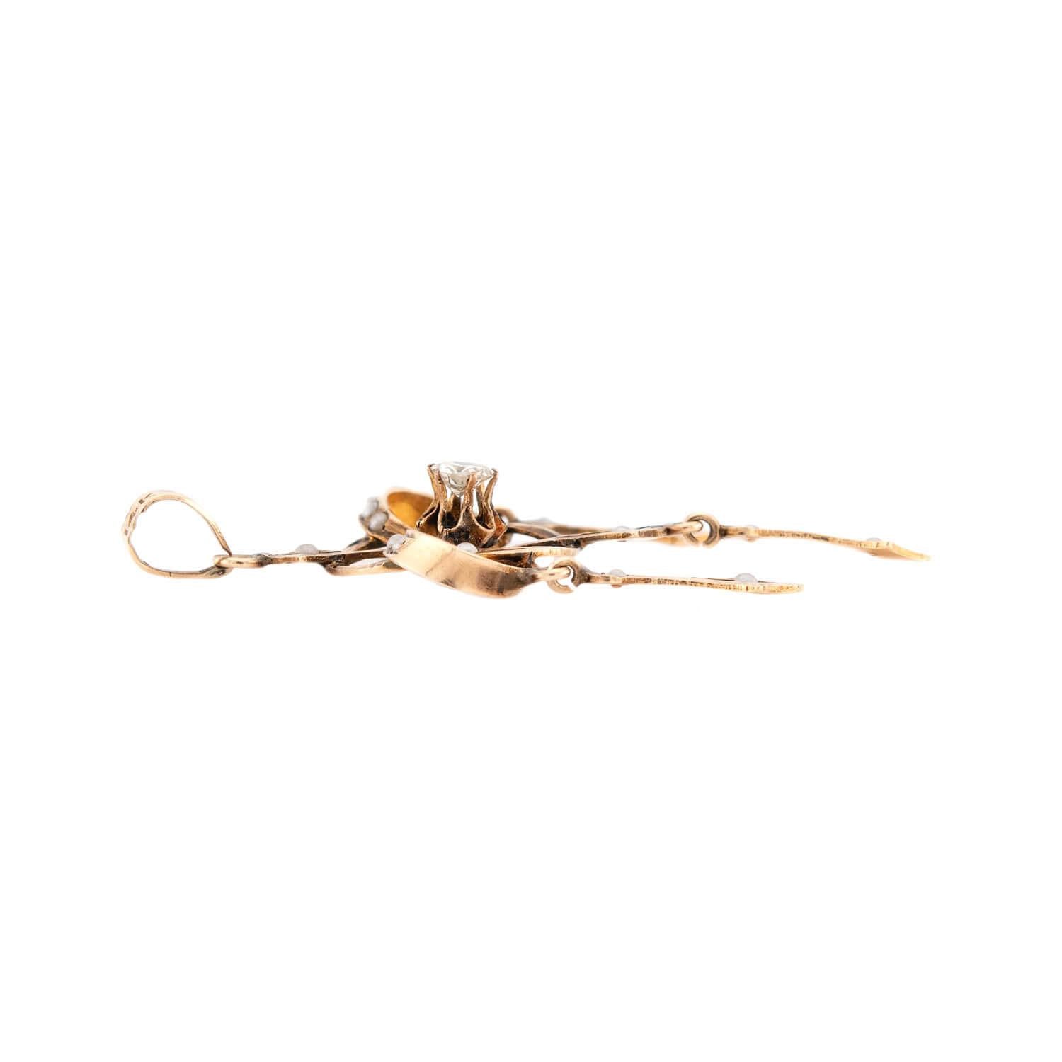 Edwardian 14k Diamond and Pearl Lavalier Pendant