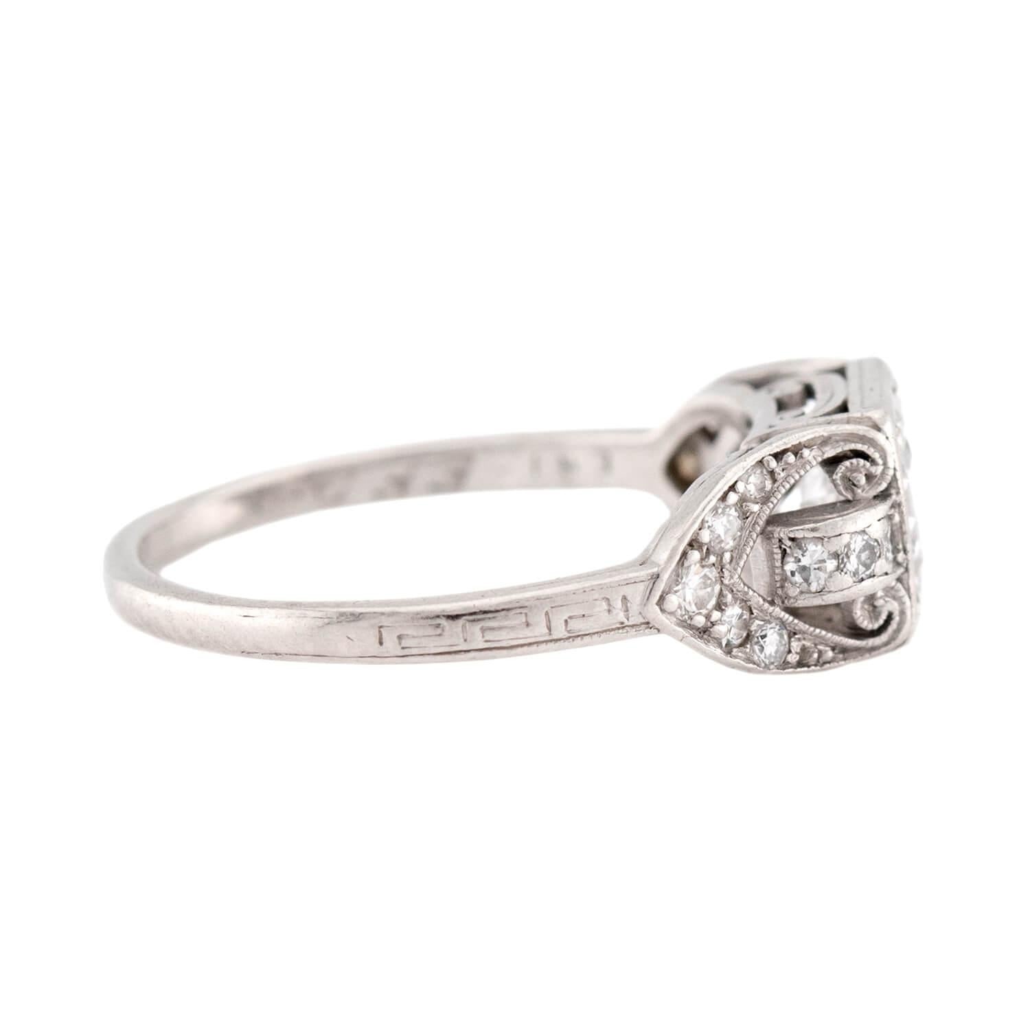 Art Deco Platinum Diamond Engagement Ring .90ct