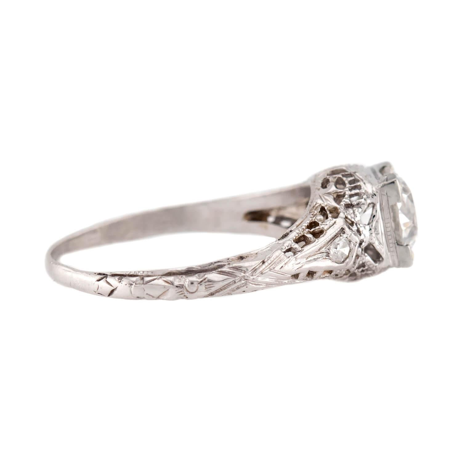 Art Deco 18k Diamond Engagement Ring .95ct