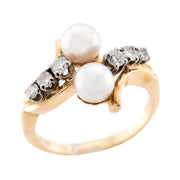 BROGAN Vintage 14k Pearl and Diamond Moi et Toi Ring