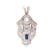 Art Deco 14k Sapphire and Diamond Pendant/Charm