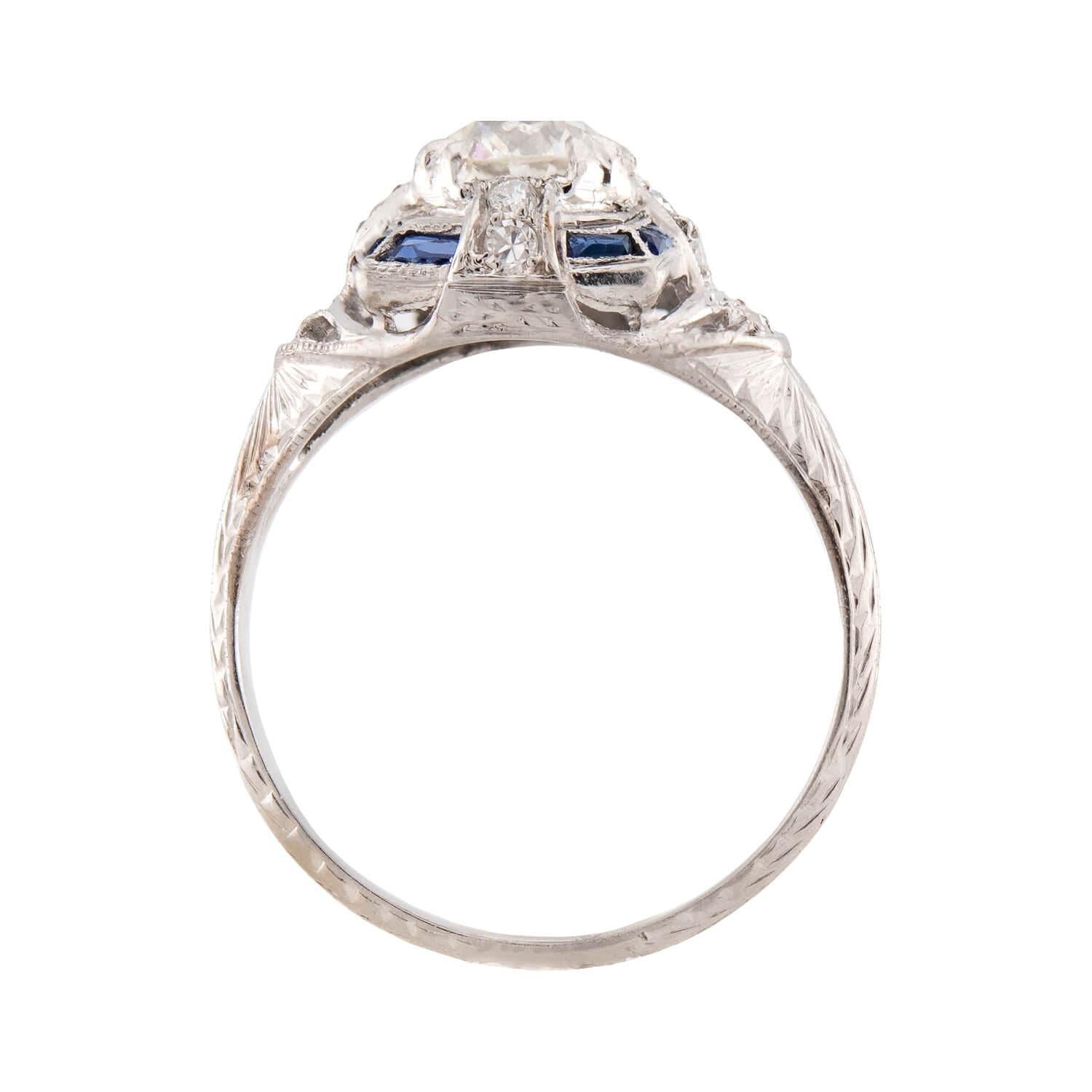 Art Deco Platinum Diamond and Sapphire Engagement Ring 1.62ct