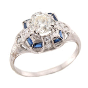 Art Deco Platinum Diamond and Sapphire Engagement Ring 1.62ct