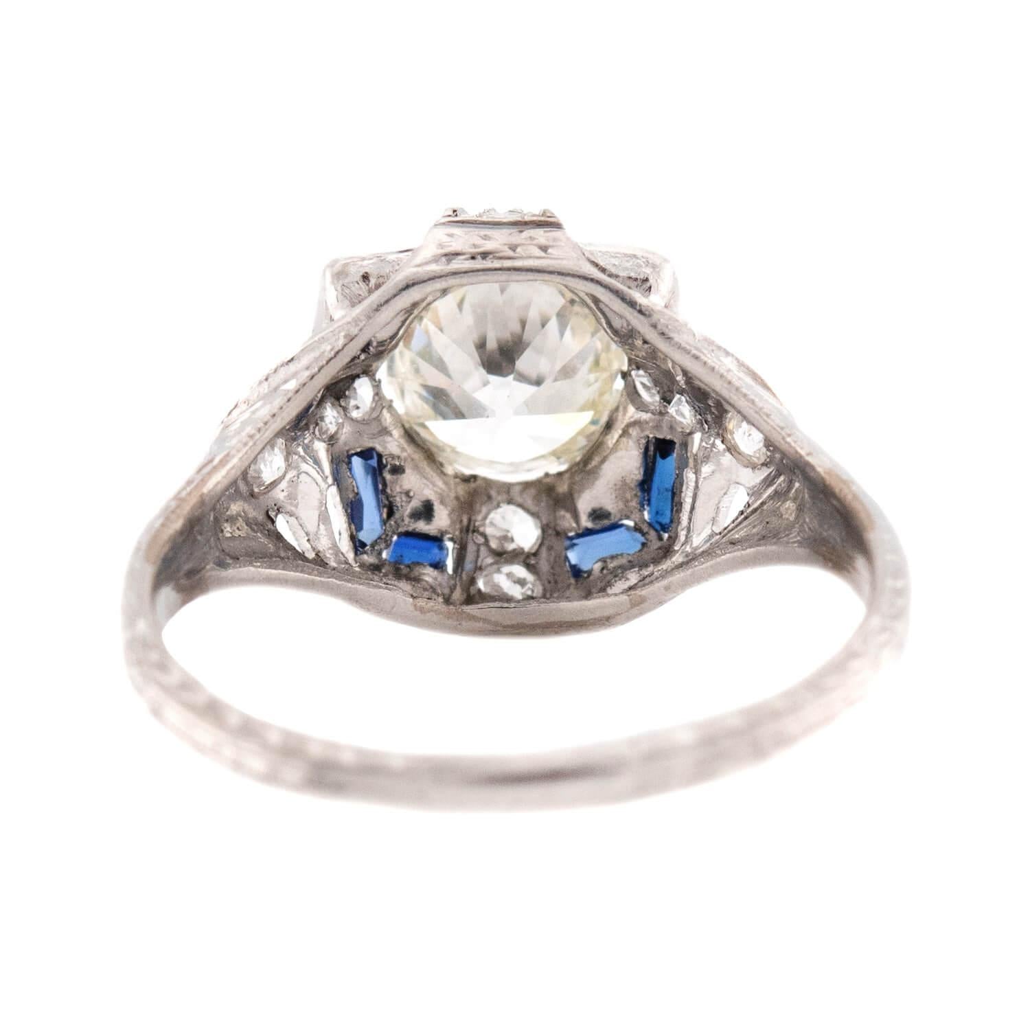 Art Deco Platinum Diamond and Sapphire Engagement Ring 1.62ct
