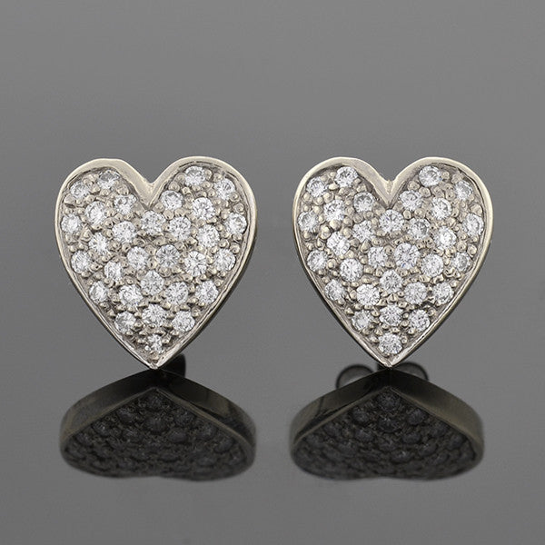 Estate 14kt & Pavé Diamond Heart Stud Earrings