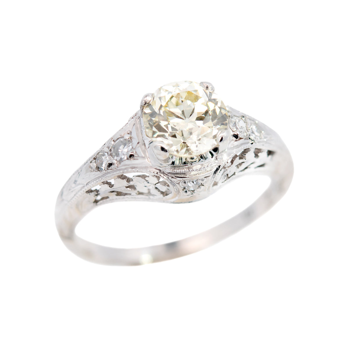 Art Deco Platinum Whitehouse Diamond Floral Engagement