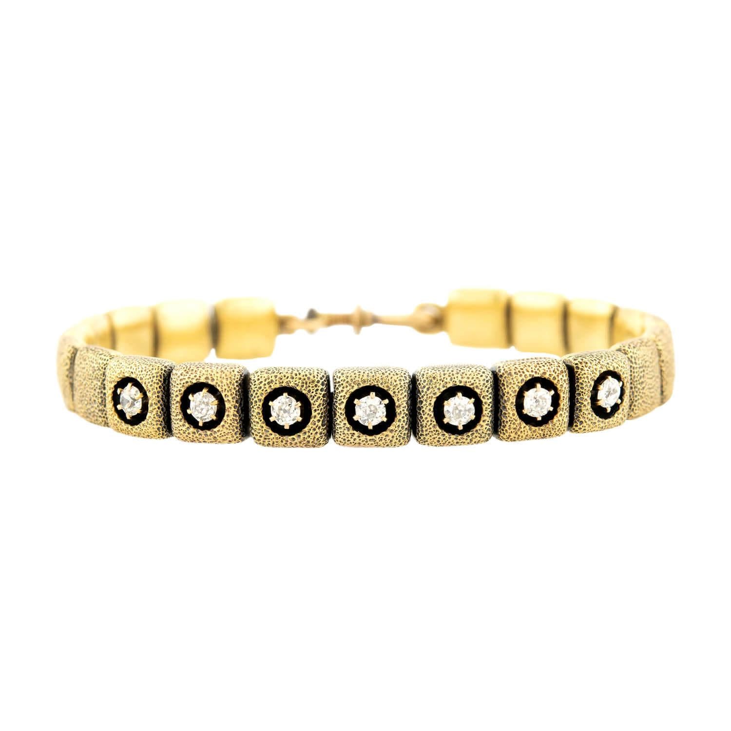 Victorian 18K Diamond Button Stretch Bracelet