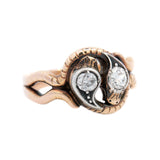 Victorian 14k and Sterling Silver Double Snake Head Diamond Ring
