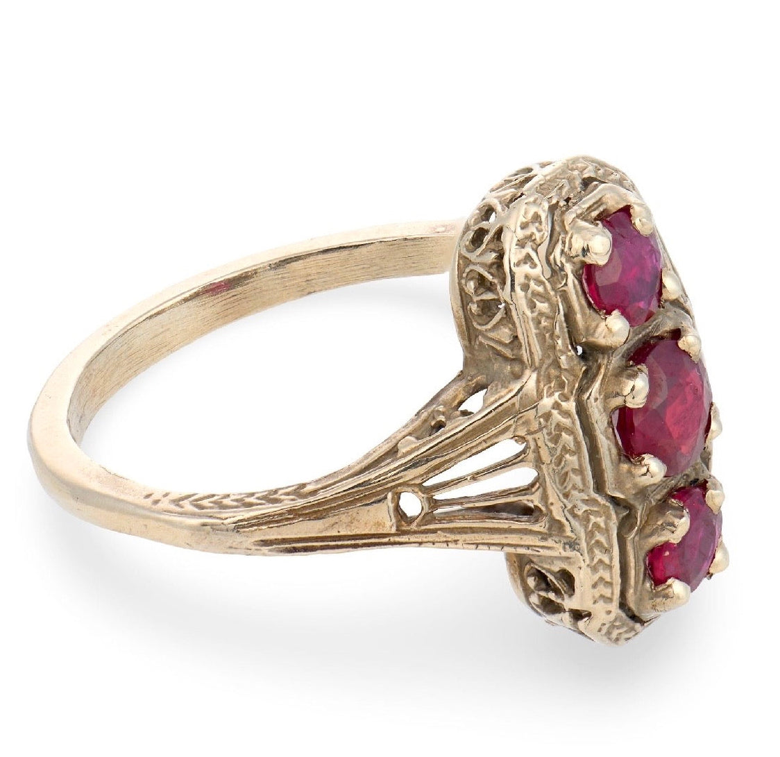Art Deco 14k Ruby .60ctw Navette filigree Ring
