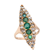 Edwardian 18k Diamond and Emerald Navette Ring