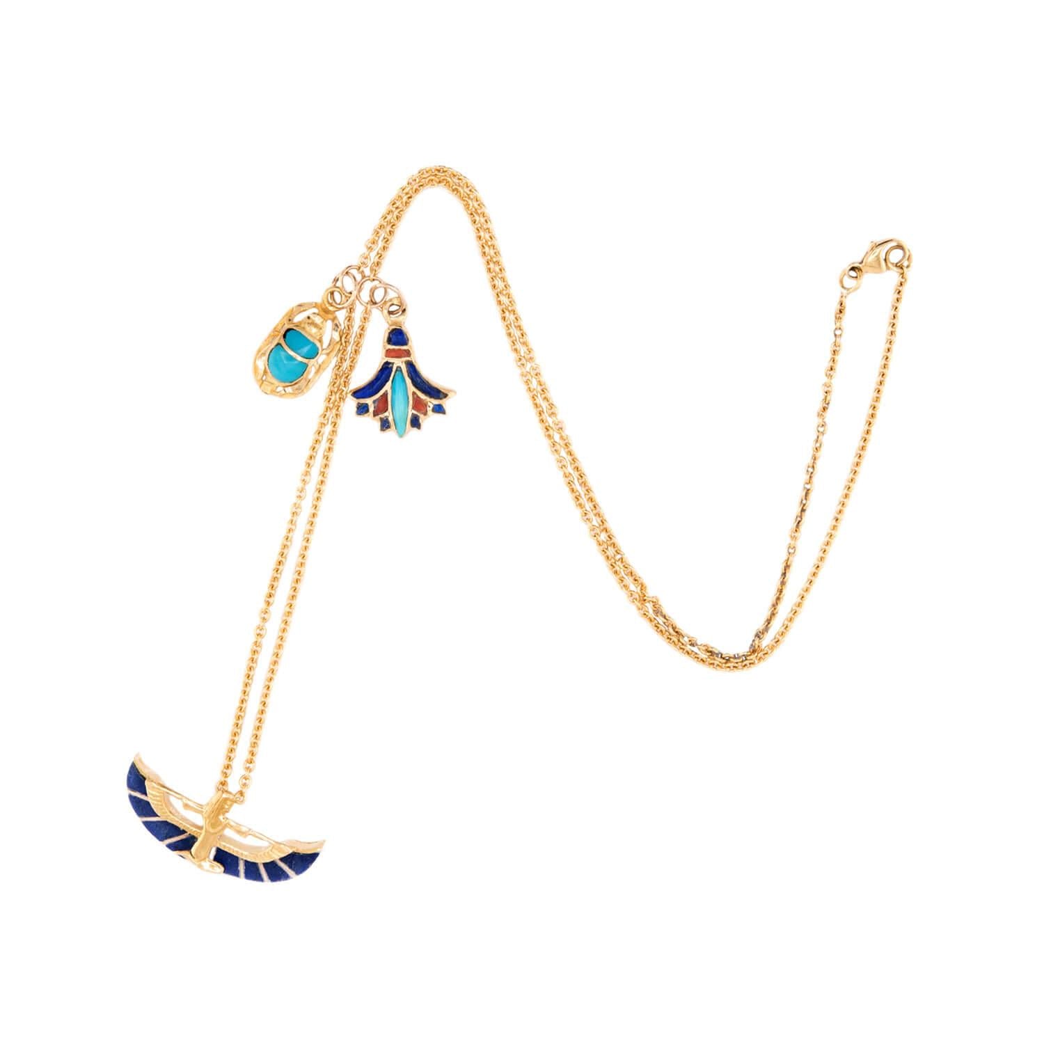 Vintage Egyptian 18k Enamel Charm Necklace