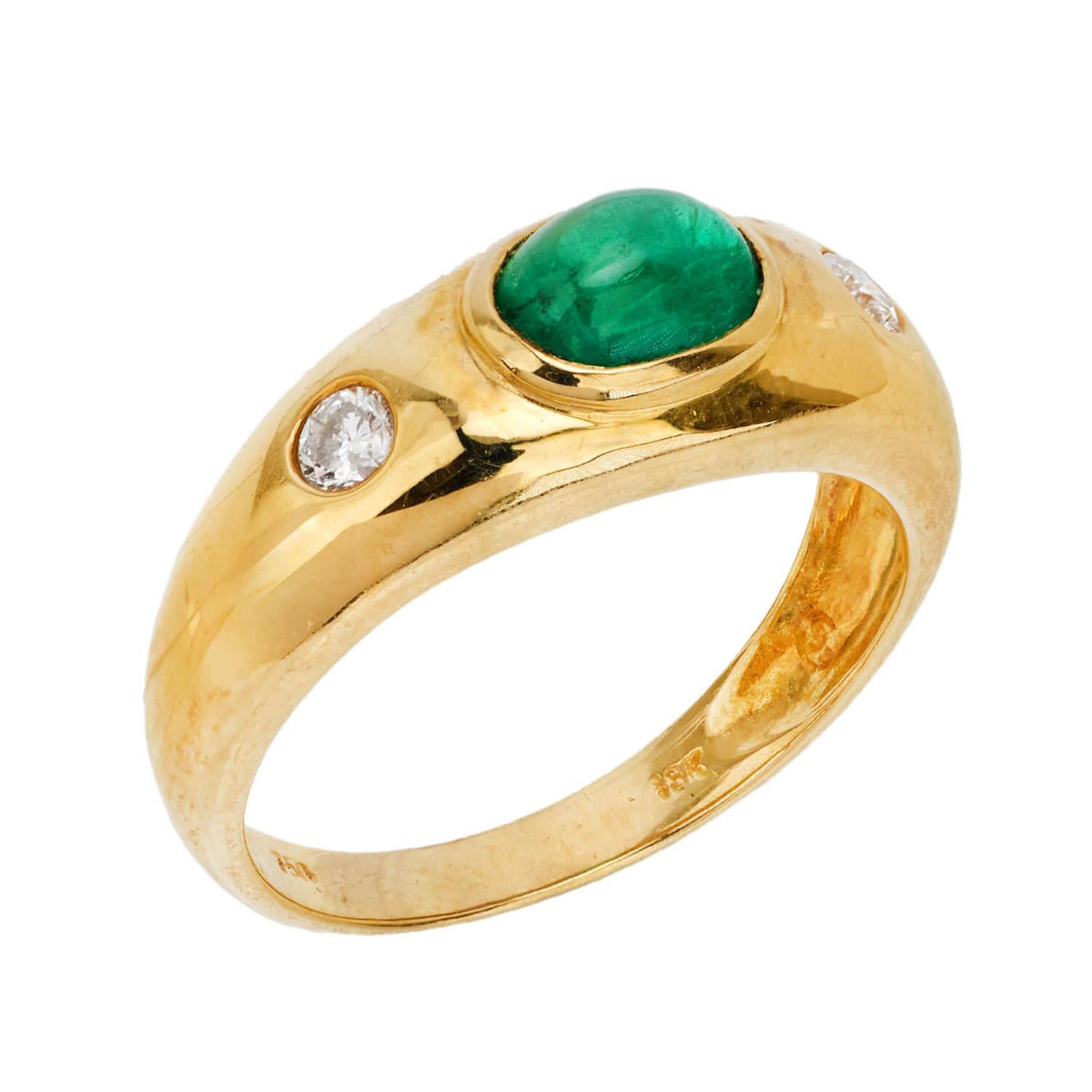 Estate 18k Emerald and Diamond Three Stone Ring