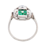Art Deco 18k Emerald & Diamond Engagement Ring